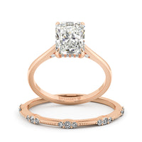 Elongated Radiant Cut Hidden Halo Cathedral Engagement Ring Bridal Set - 603