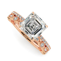 Squared Emerald Hidden Halo Pave Engagement Ring Set - 625