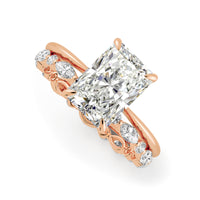 Radiant Cut Hidden Halo Engagement Ring Bridal Set - 485