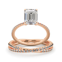 Emerald Cut Pave Engagement And Wedding Ring Set - 722