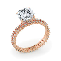 Square Radiant Cut Hidden Halo Eternity Band Engagement Ring Bridal Ring Set - 645