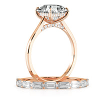 Squared Emerald Cut Hidden Halo Cathedral Engagement Ring Bridal Set - 623