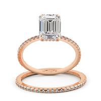 Hidden Halo Emerald Diamond Engagement Ring Set For Women- 725