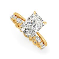 Radiant Cut Hidden Halo Engagement Ring Bridal Set - 485