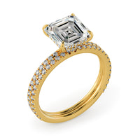 Squared Emerald Hidden Halo Pave Women Wedding Rings Set - 622