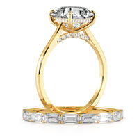 Squared Emerald Cut Hidden Halo Cathedral Engagement Ring Bridal Set - 623