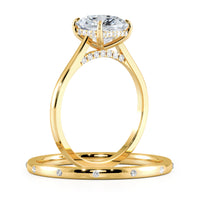 Square Radiant Cut Hidden Halo Cathedral Engagement Ring Bridal Set - 643