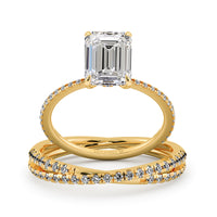 Emerald Cut Pave Engagement And Wedding Ring Set - 722