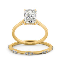 Elongated Radiant Cut Hidden Halo Cathedral Engagement Ring Bridal Set - 603