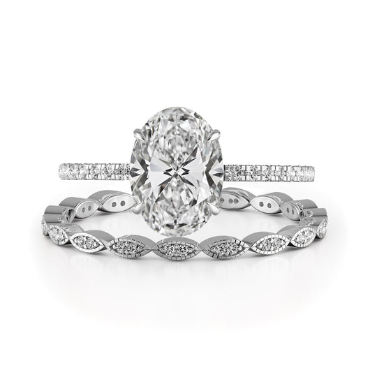 Oval Cut Pave Engagement Ring Bridal Set - 370