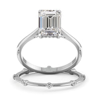Emerald Cut Hidden Halo Cathedral Engagement Ring Bridal Set - 721