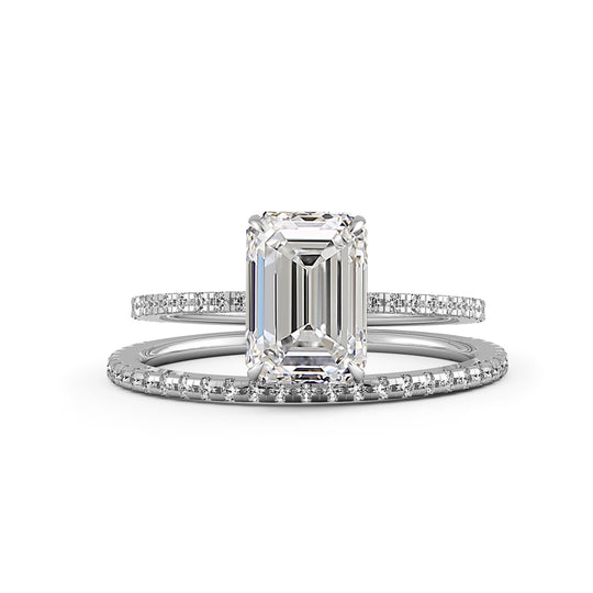 Hidden Halo Emerald Diamond Engagement Ring Set For Women- 725