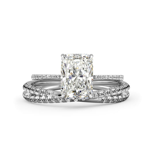 Elongated Radiant Cut Pave Unique Engagement Ring Bridal Set - 602