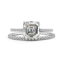 Squared Emerald Hidden Halo Pave Women Wedding Rings Set - 622