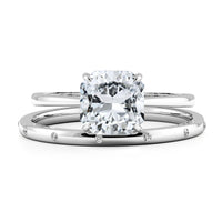 Square Radiant Cut Hidden Halo Cathedral Engagement Ring Bridal Set - 643