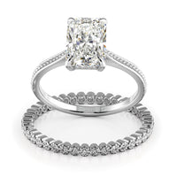 Radiant Cut Hidden Halo Pave Cathedral Engagement Ring Bridal Set - 484