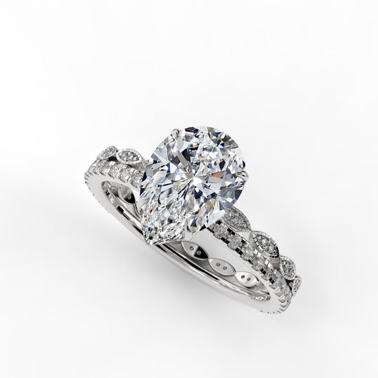 Pear Drop Cut Pave Engagement Ring Bridal Set - 502