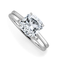Square Radiant Cut Hidden Halo Cathedral Engagement Ring Bridal Set - 643