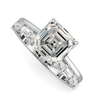 Squared Emerald Cut Hidden Halo Cathedral Engagement Ring Bridal Set - 623