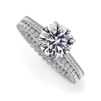 Round Brilliant Cut Hidden Halo Cathedral Engagement Ring Bridal Set - 400