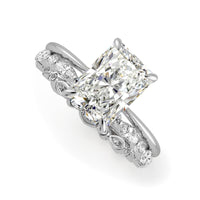 Radiant Cut Hidden Halo Engagement Ring Bridal Set - 485