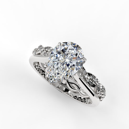 Pear Drop Cut Hidden Halo Cathedral Engagement Ring Bridal Set - 501