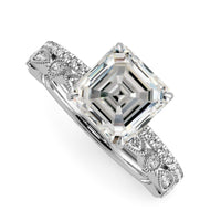 Squared Emerald Hidden Halo Pave Engagement Ring Set - 625