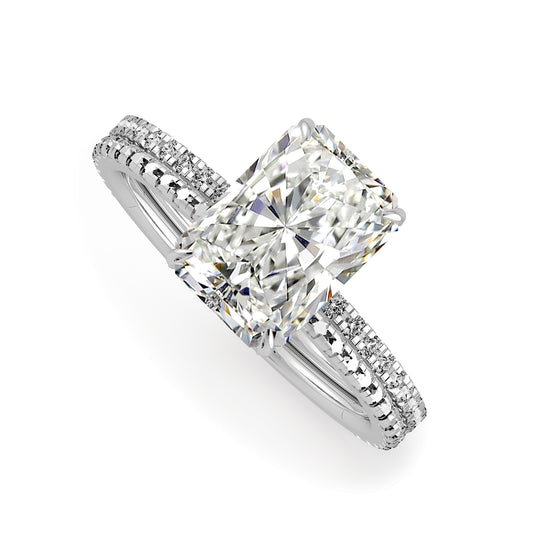 Elongated Radiant Cut Hidden Halo Pave Engagement Ring Bridal Set - 605