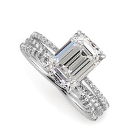 Emerald Cut Pave Engagement And Wedding Ring Set - 722
