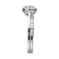 Squared Emerald Cut Hidden Halo Cathedral Engagement Ring Bridal Set - 623