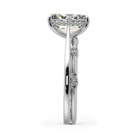 Elongated Radiant Cut Hidden Halo Cathedral Engagement Ring Bridal Set - 603