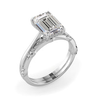 Emerald Cut Hidden Halo Elegant stackable wedding rings - 723