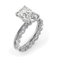 Radiant Cut Hidden Halo Engagement Ring Bridal Set - 485