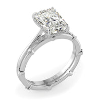 Elongated Radiant Cut Hidden Halo Cathedral Women Wedding Rings Set - 601