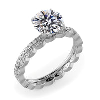 Round Brilliant Cut Hidden Halo Pave Engagement Ring Bridal Set - 402