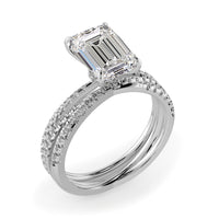 Emerald Cut Pave Engagement And Wedding Ring Set - 722