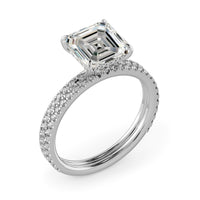 Squared Emerald Hidden Halo Pave Women Wedding Rings Set - 622