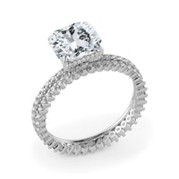 Square Radiant Cut Hidden Halo Eternity Band Engagement Ring Bridal Ring Set - 645