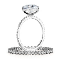 Square Radiant Cut Hidden Halo Eternity Band Engagement Ring Bridal Ring Set - 645