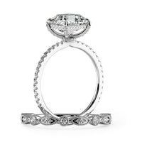 Squared Emerald Hidden Halo Pave Engagement Ring Set - 625