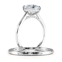 Square Radiant Cut Hidden Halo Cathedral Engagement Ring Bridal Set - 643