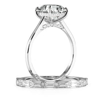 Squared Emerald Cut Hidden Halo Cathedral Engagement Ring Bridal Set - 623