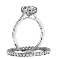 Round Brilliant Cut Hidden Halo Cathedral Engagement Ring Bridal Set - 400