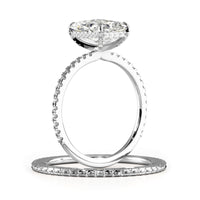 Elongated Radiant Cut Hidden Halo Pave Engagement Ring Bridal Set - 605