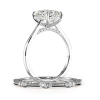 Elongated Radiant Cut Hidden Halo Cathedral Engagement Ring Bridal Set - 603