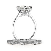 Hidden Halo Emerald Cut Elegant stackable wedding rings - 723