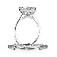 Emerald Cut Hidden Halo Cathedral Engagement Ring Bridal Set - 721