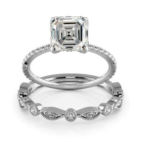 Squared Emerald Hidden Halo Pave Engagement Ring Set - 625