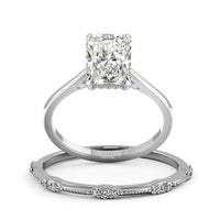 Elongated Radiant Cut Hidden Halo Cathedral Engagement Ring Bridal Set - 603