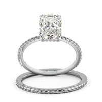 Elongated Radiant Cut Hidden Halo Pave Engagement Ring Bridal Set - 605